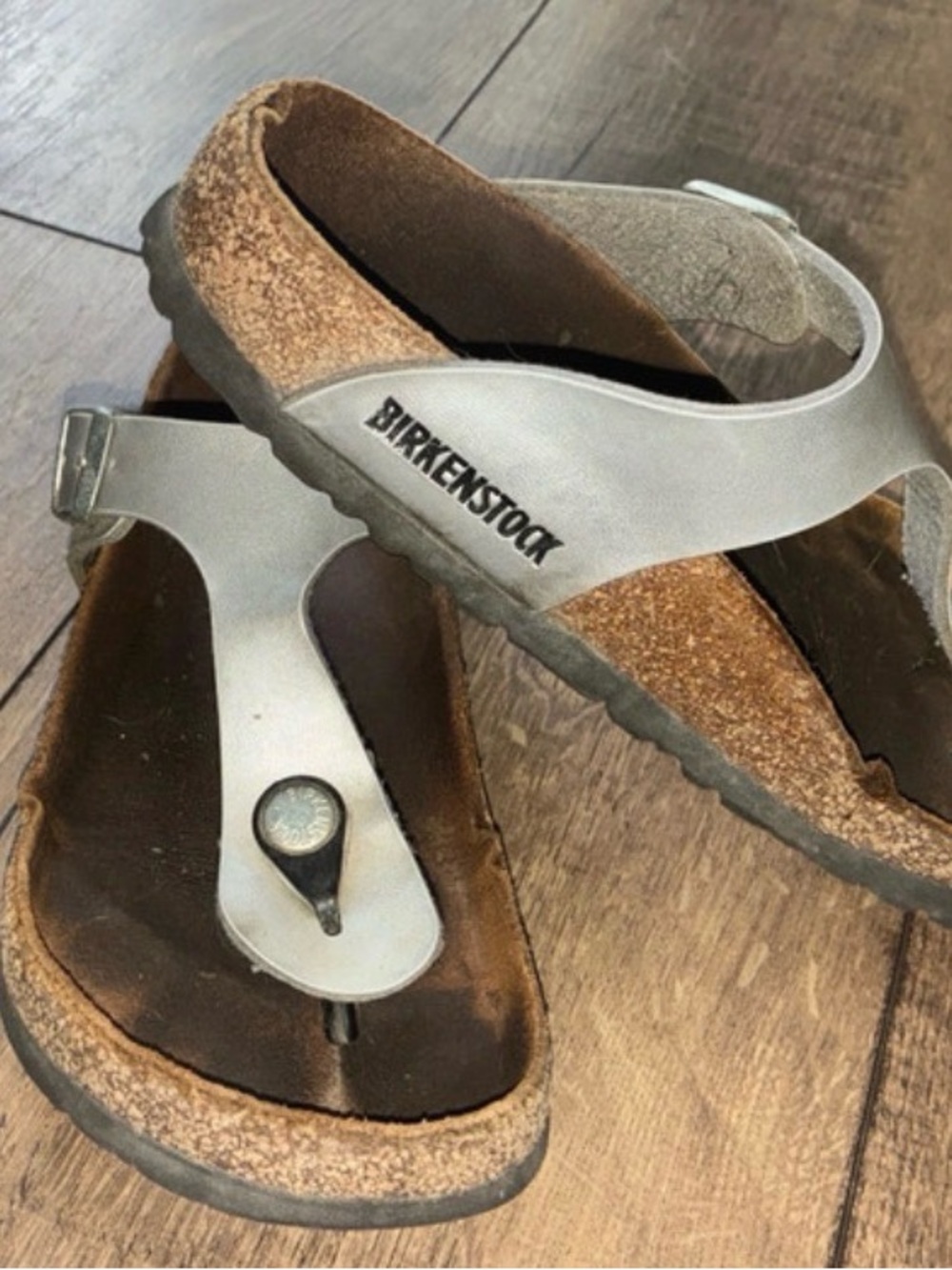 Birkenstock Gizeh Silver Brown Sandals Shoes Size 36 6 womens